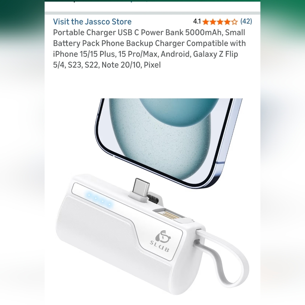 White Portable Charger USB C Power Bank 5000mAh